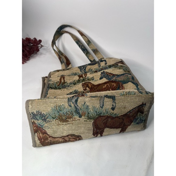 Jade Handbags - Jade Vintage Horse Tote Bag with Change Purse Brocade Shoulder Strap 12"x 11"x5"